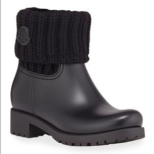 Moncler Ginette Knit Cuff Leather Rain Boot